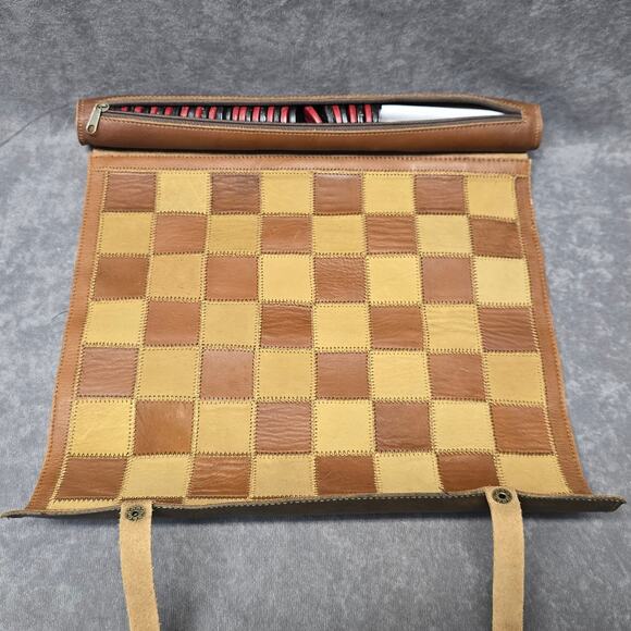 Top Grain Leather Roll Up Chess / Checker Travelling Game Board - Picture 2 of 8